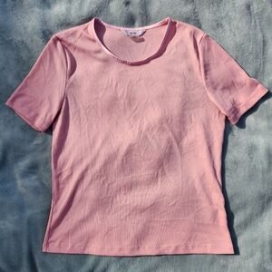 Alia Light Pink Ribbed Short Sleeve Top